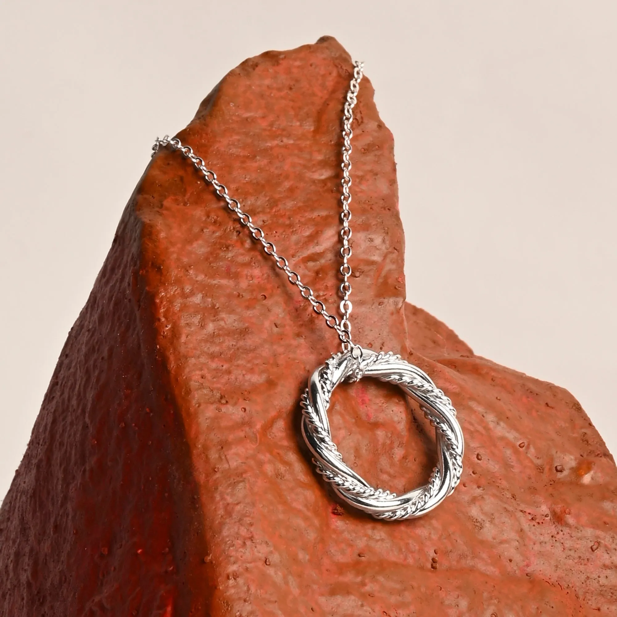 Sterling Silver-Plated Twist Circle Necklace