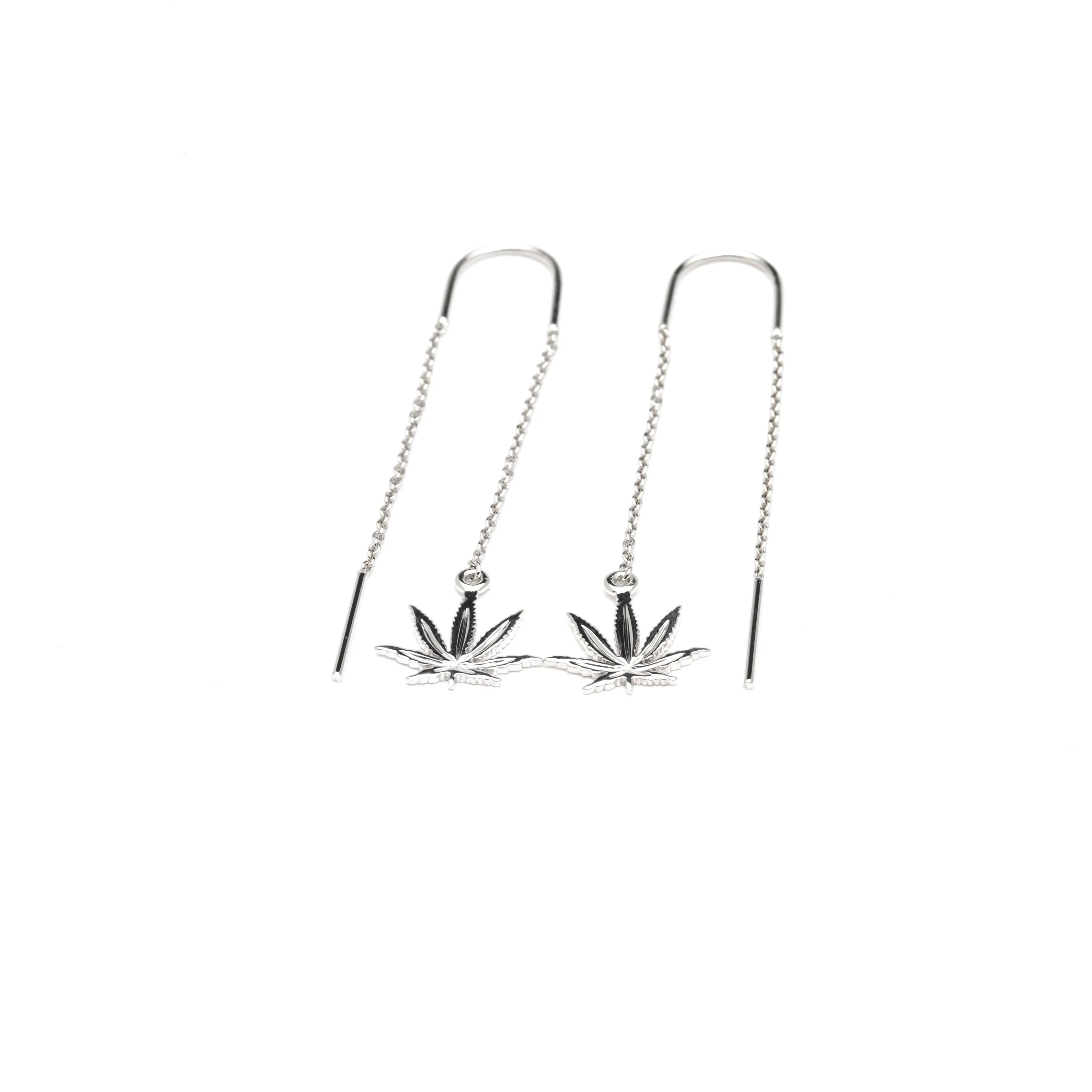 Sterling Silver Sativa Leaf Classic Threader Earrings