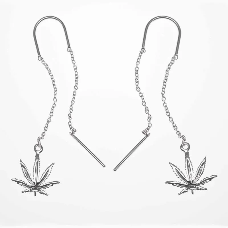 Sterling Silver Sativa Leaf Classic Threader Earrings