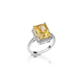 Sterling silver simulated yellow diamond pave halo ring