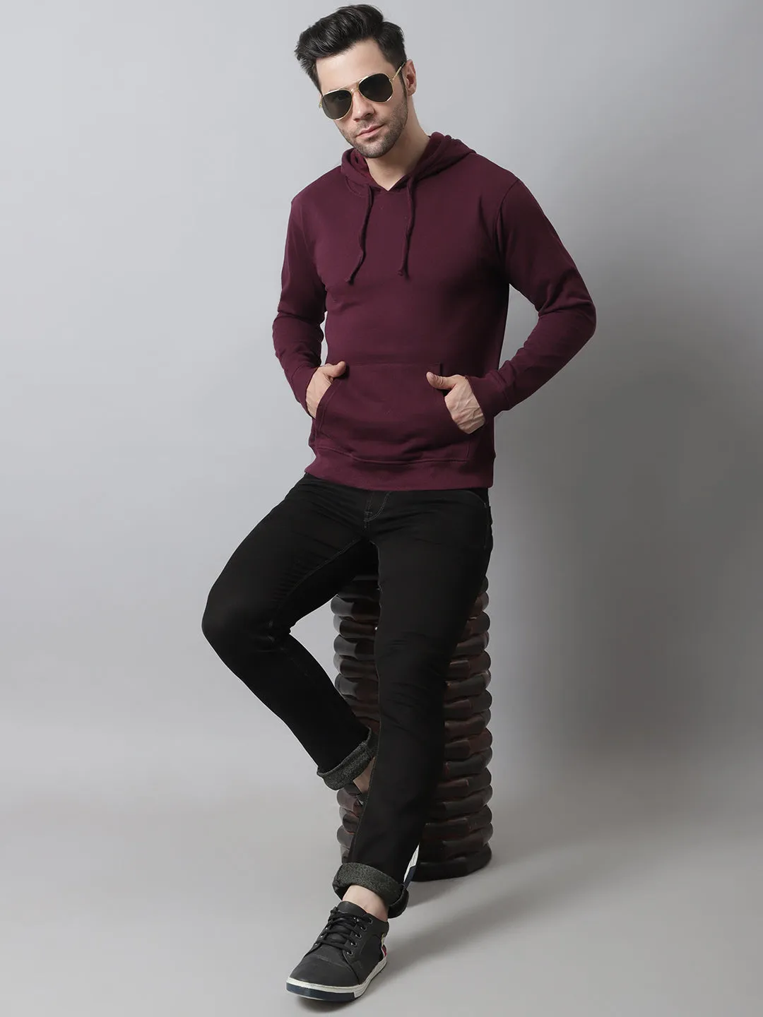 Style Quotient Men Maroon Hooded Sweatshirt