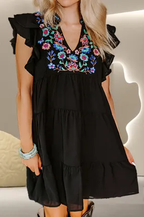 Sunset and Swim  Embroidered Ruffled Cap Sleeve Mini Dress