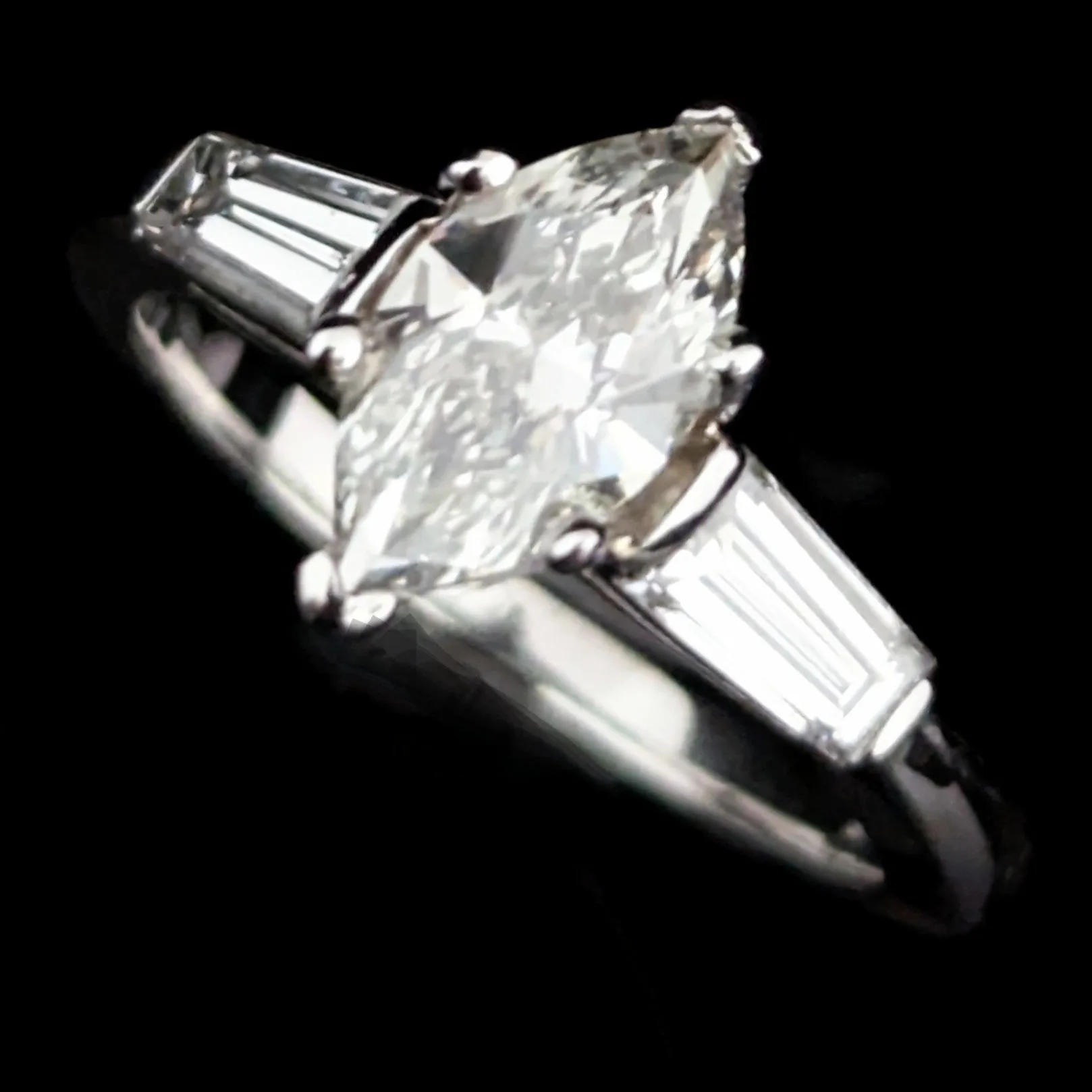 The Brookings - GIA Marquise Cut Diamond Platinum Engagement Ring c.1950s