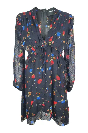 THE KOOPLES Black Silk Floral Print Long Sleeve Mini Dress (1 | UK 10 | EU 36)