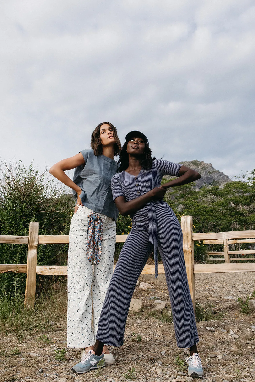 The Susan Belted Jumpsuit in Navy Stripe