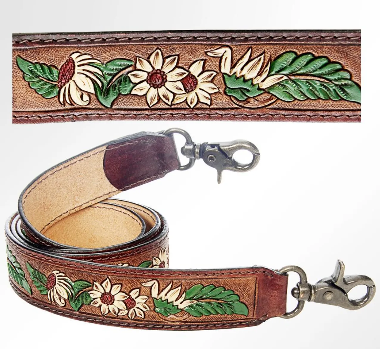 TOOLED FLORAL PURSE STRAP