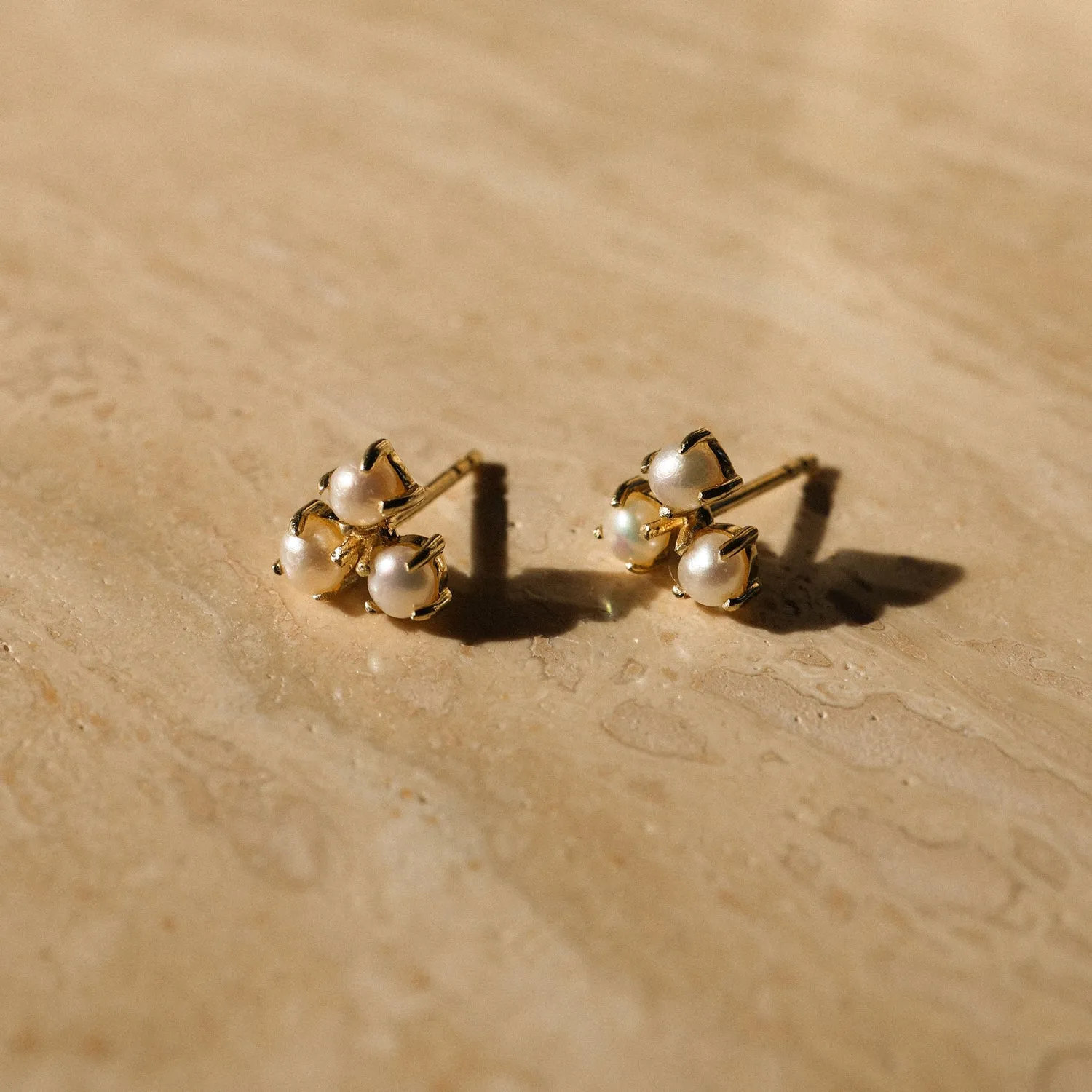 Trio Pearl Studs | Gold & Pearl