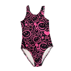 Tweenstyle by Stoopher Black & Pink Smiles Print Swimsuit