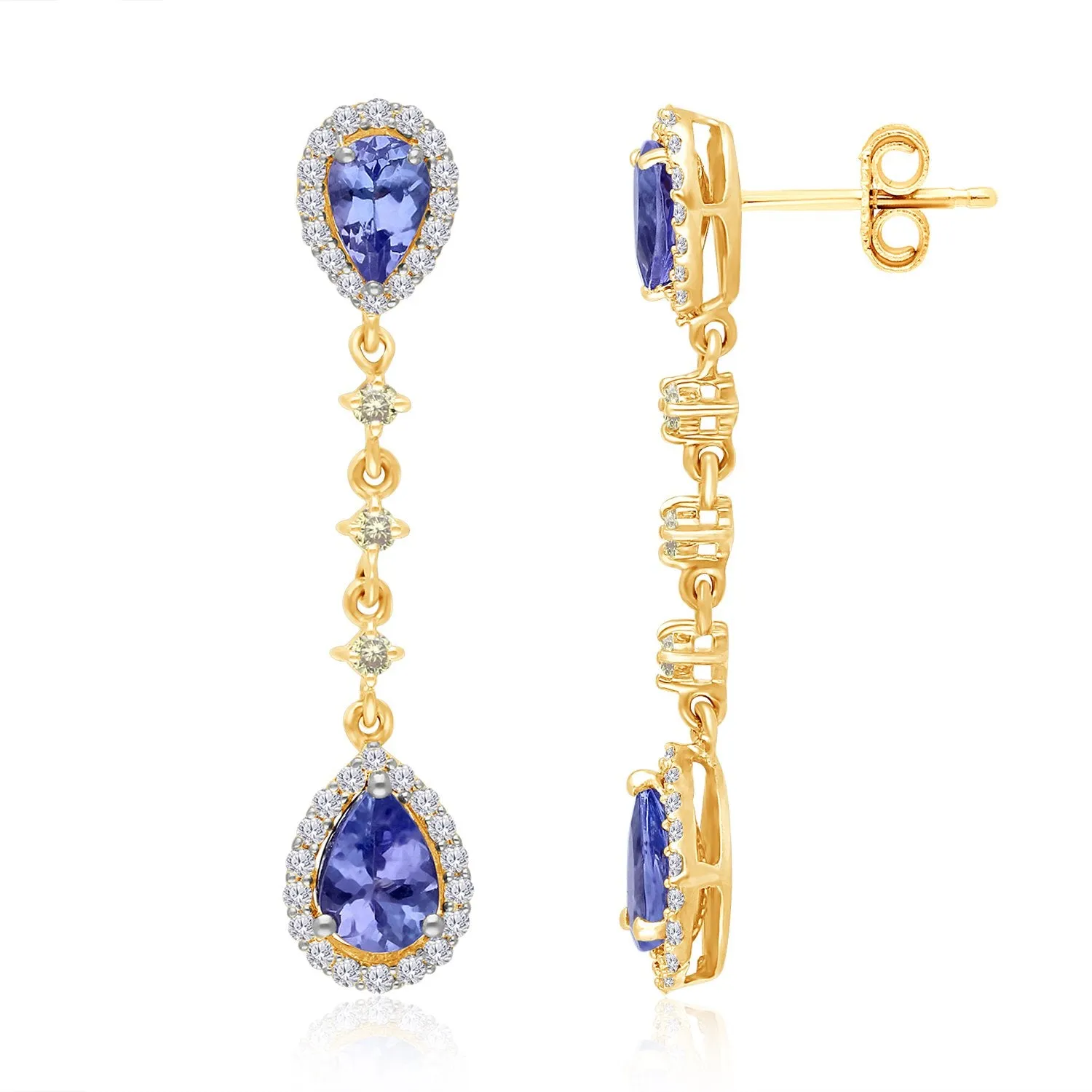 Two Tone Gold Tanzanite with White & Yellow Diamond Renaissance Earrings