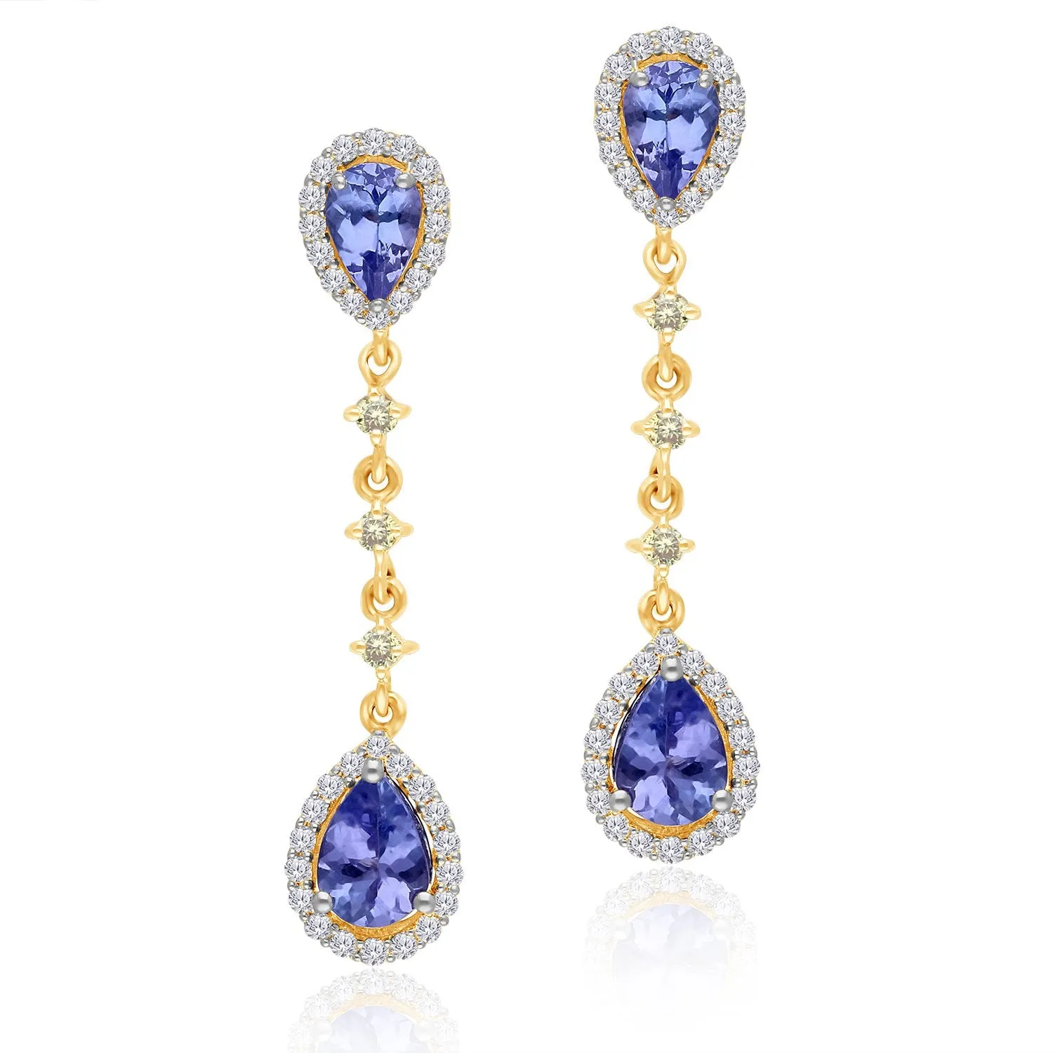 Two Tone Gold Tanzanite with White & Yellow Diamond Renaissance Earrings