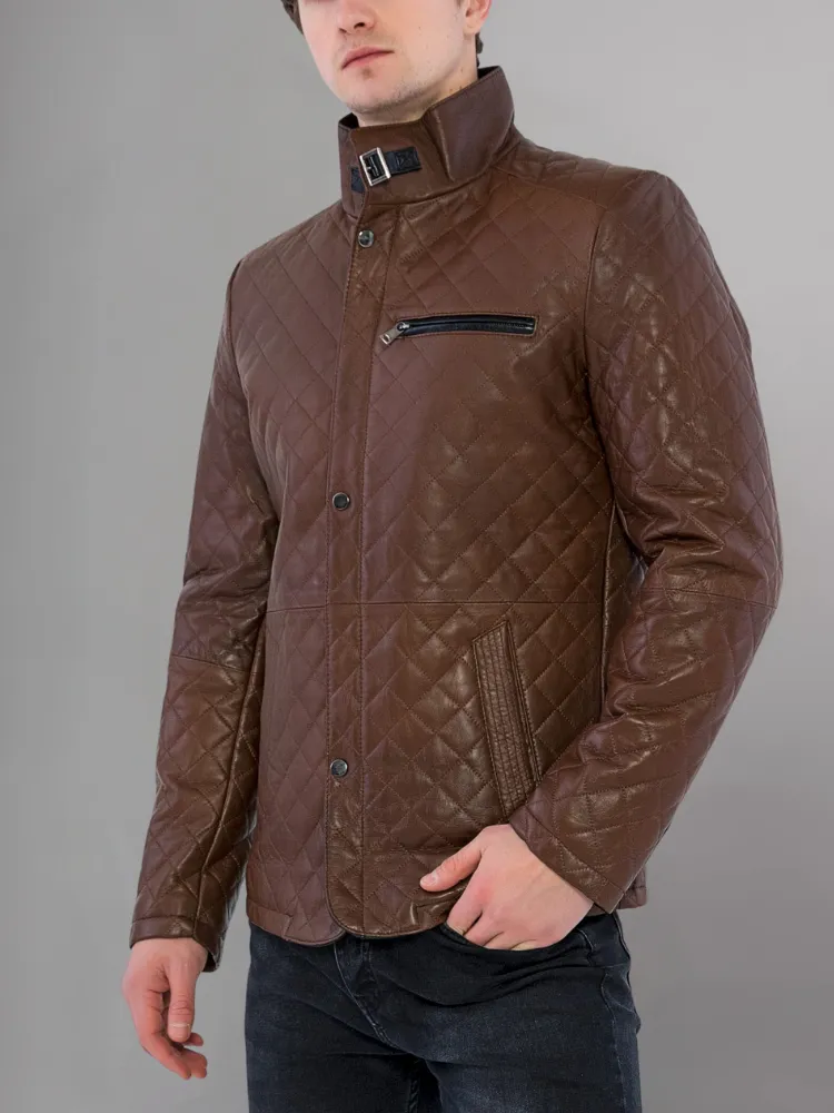 Urbane Quilted Maroon Leather Biker Jacket