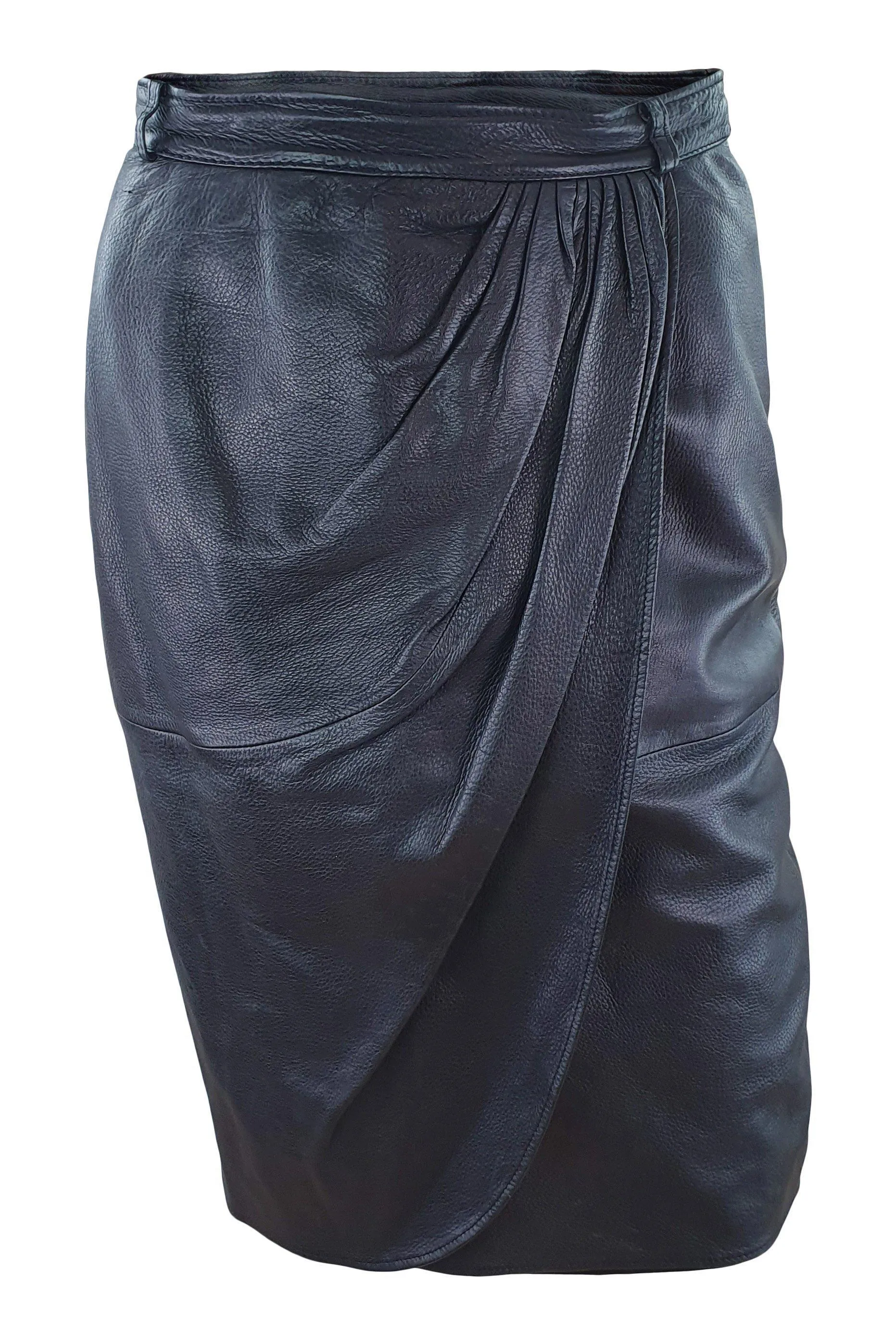 VALENTINO Black Leather Faux Wrap Front Knee Length Skirt (40)