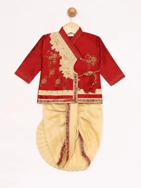 Vastramay Boy's Maroon Angrakha Kurta and Dhoti Set