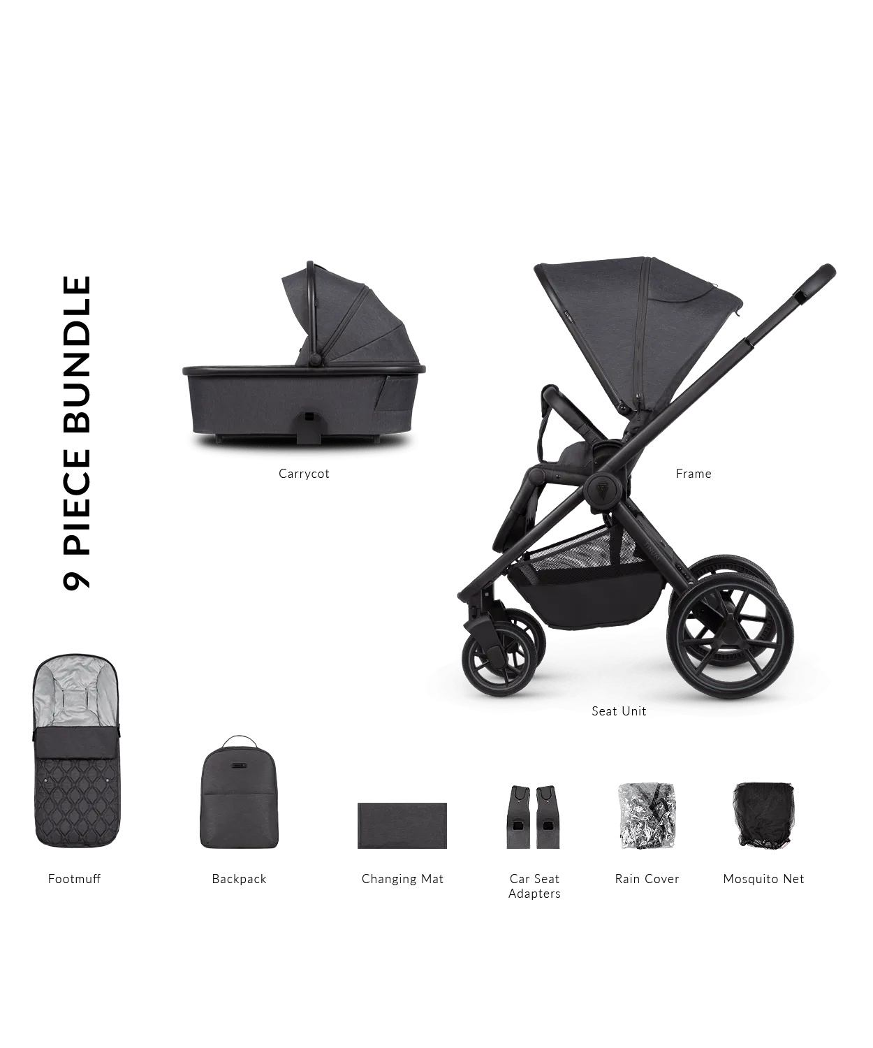 Venicci Tinum Edge 2in1 Pram - Charcoal