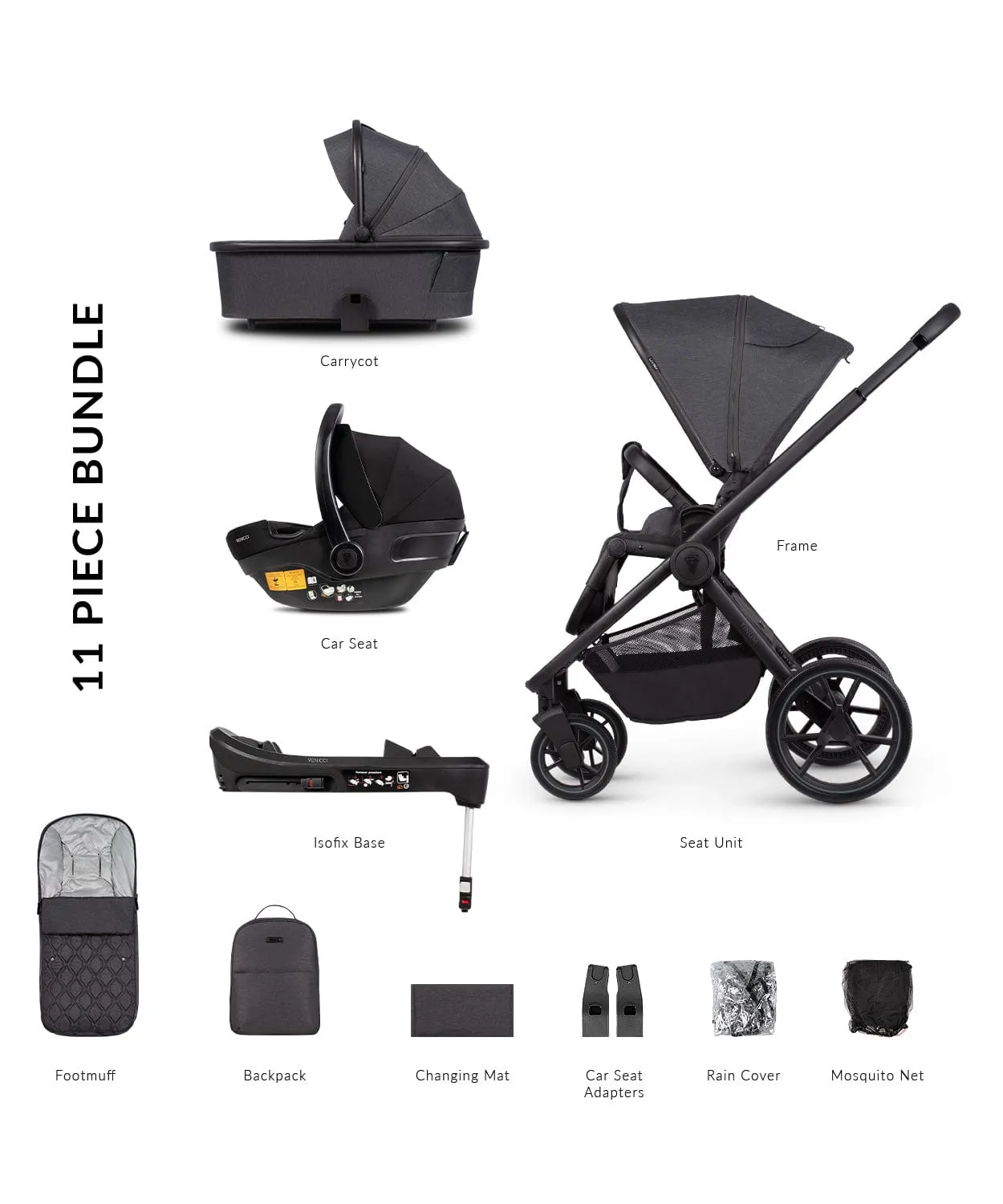 Venicci Tinum Edge 4in1 Travel System - Charcoal