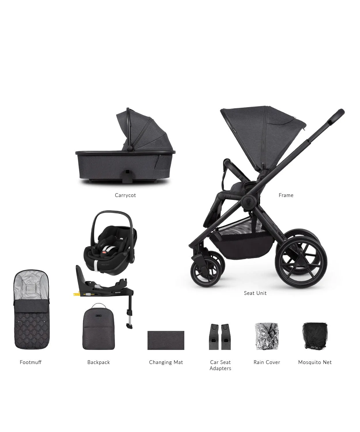 Venicci Tinum Edge Pebble 360 PRO Travel System - Charcoal