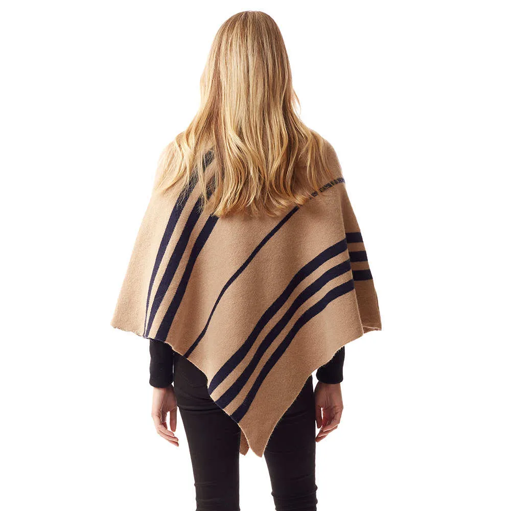 Vertical Striped Turtle Neck Poncho