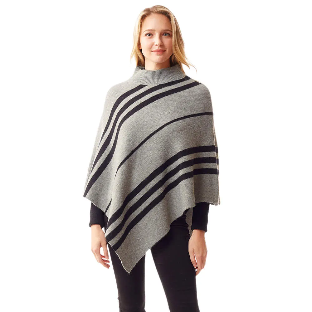 Vertical Striped Turtle Neck Poncho