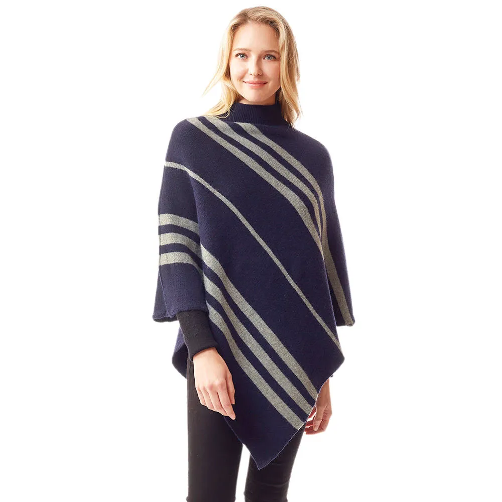 Vertical Striped Turtle Neck Poncho