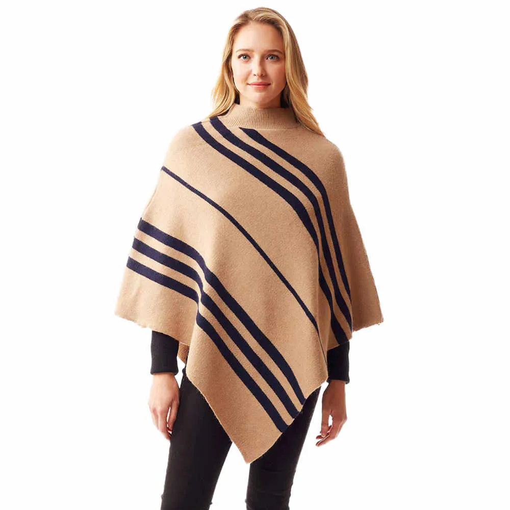 Vertical Striped Turtle Neck Poncho