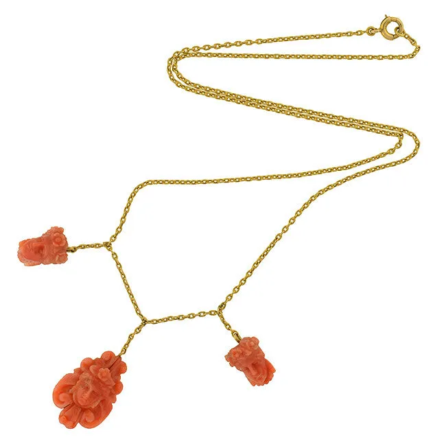 Victorian 14kt Natural Coral Carved Cameo Necklace