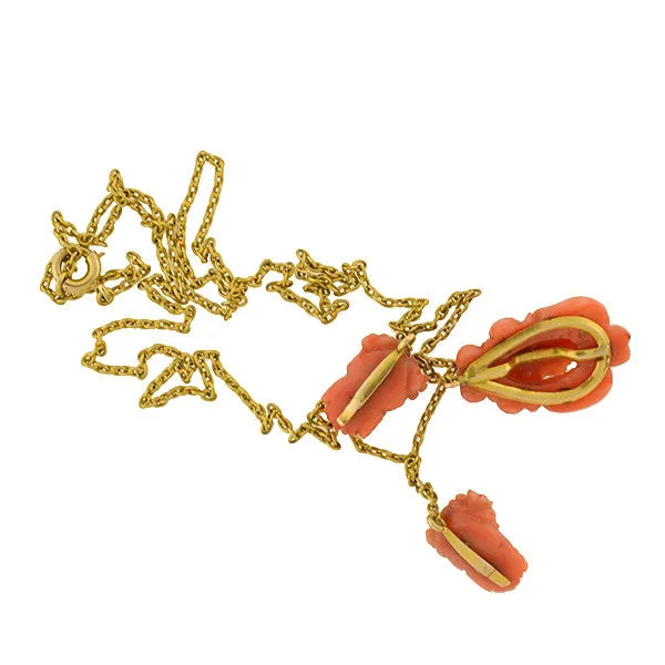 Victorian 14kt Natural Coral Carved Cameo Necklace