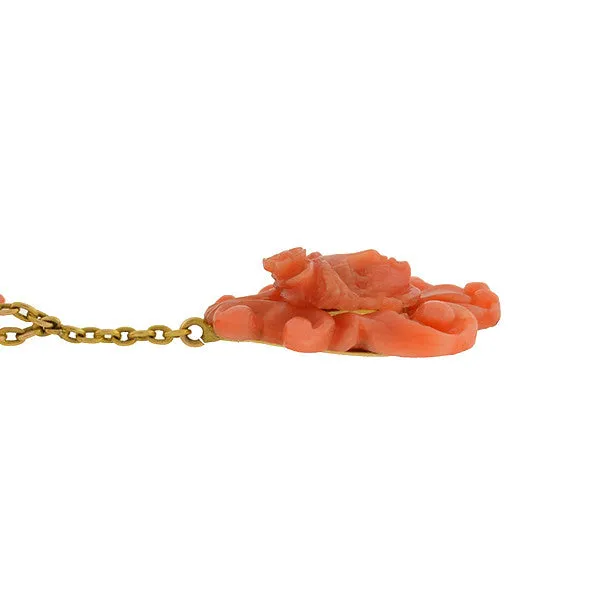 Victorian 14kt Natural Coral Carved Cameo Necklace