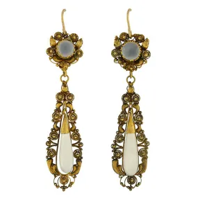 Victorian 18kt Chalcedoney Cannetille Teardrop Earrings