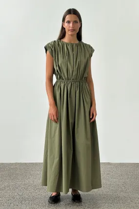 Vienna Gathered Dress in Olive