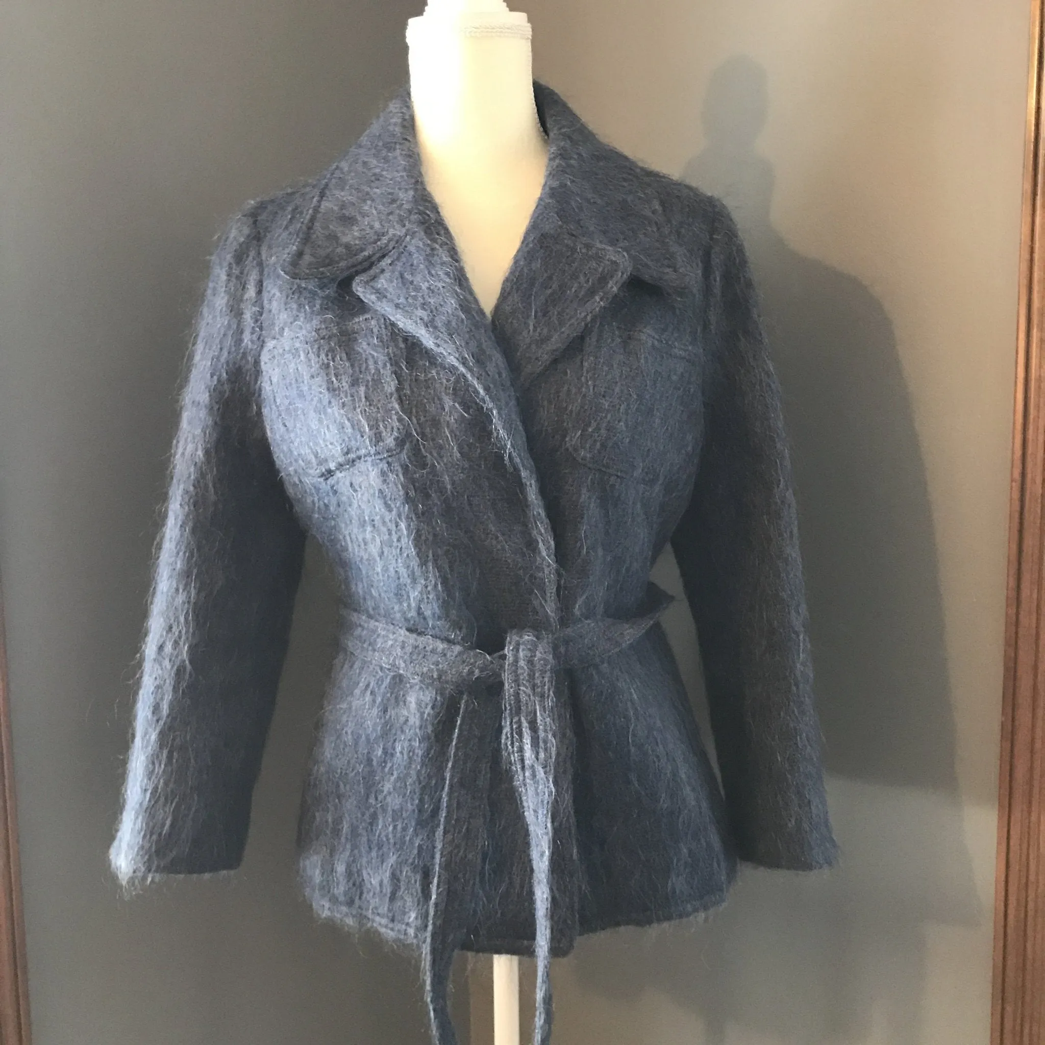 Vintage Blue Mohair Pea Coat by The Scotch House. Warm Winter Coat. Vintage Fashion