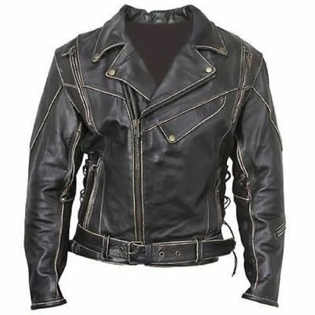 VINTAGE DISTRESSED BRANDO MEN'S BIKER LEATHER JACKET