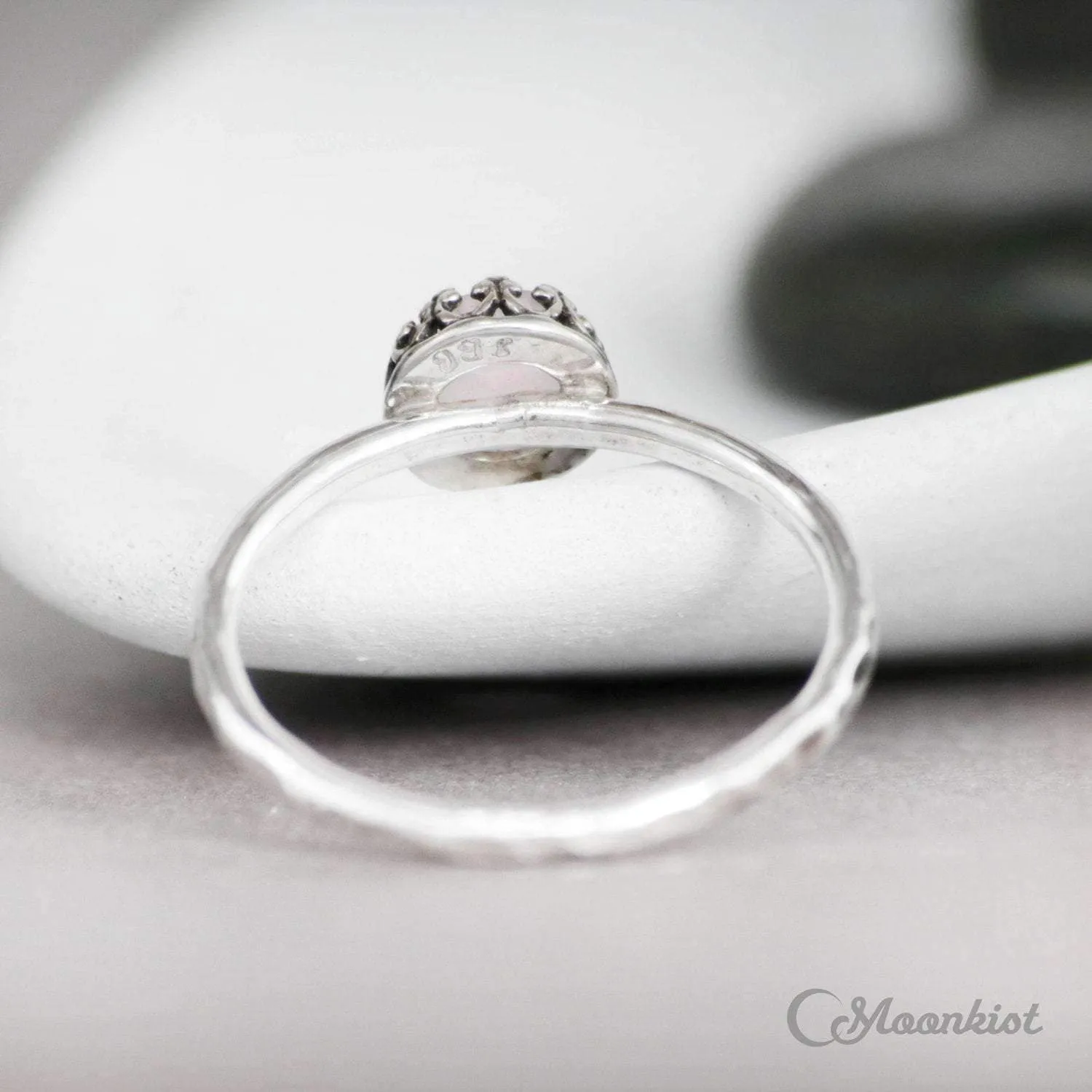 Vintage Inspired Silver Pink Chalcedony Promise Ring | Moonkist Designs