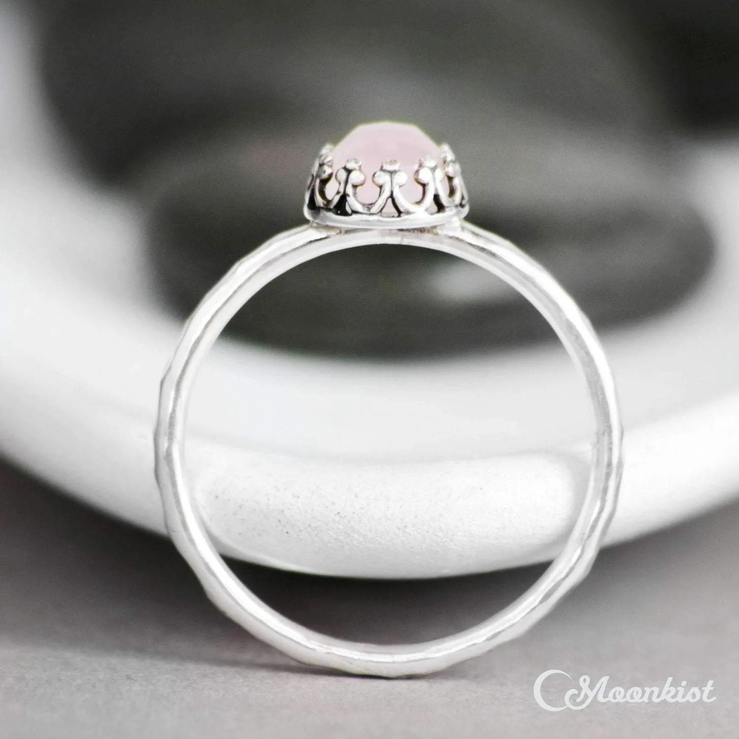 Vintage Inspired Silver Pink Chalcedony Promise Ring | Moonkist Designs