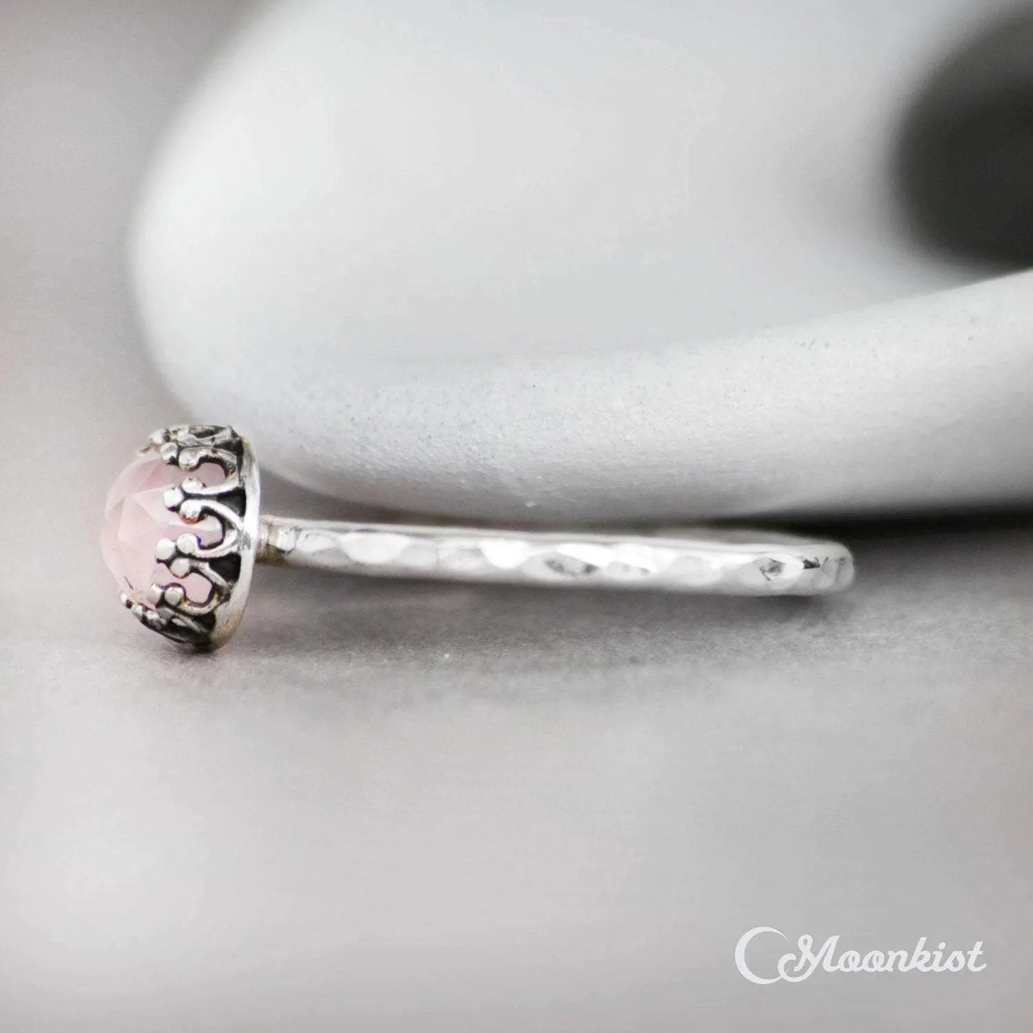 Vintage Inspired Silver Pink Chalcedony Promise Ring | Moonkist Designs