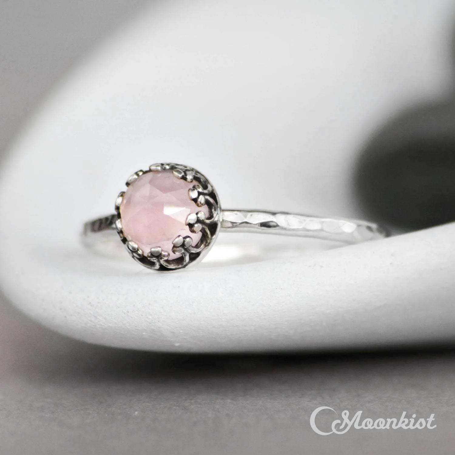 Vintage Inspired Silver Pink Chalcedony Promise Ring | Moonkist Designs