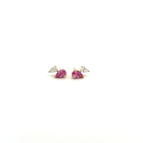 WD1130 14kt gold pearshaped pink sapphire and pear shaped diamond earrings