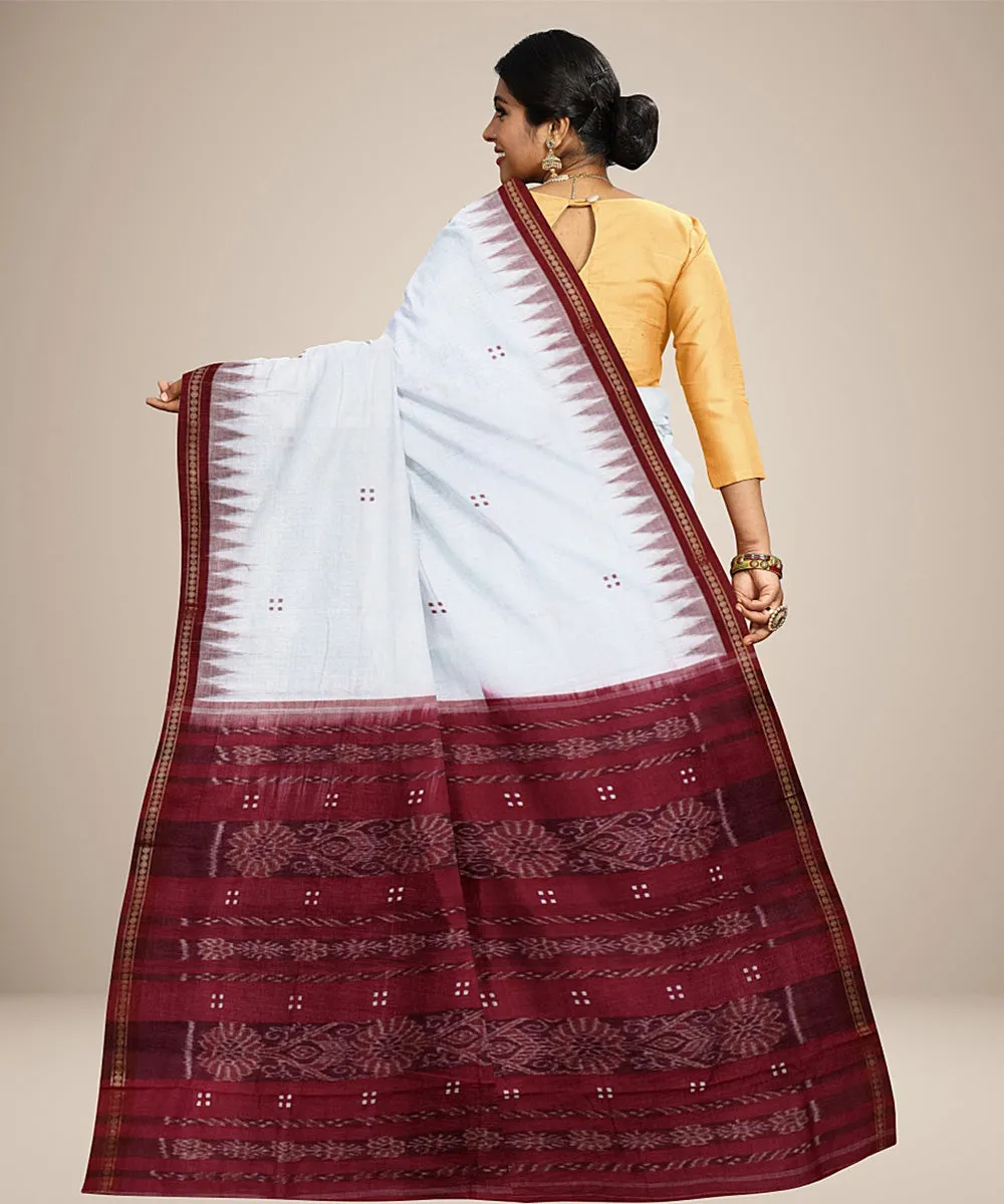 White maroon cotton handwoven nuapatna saree