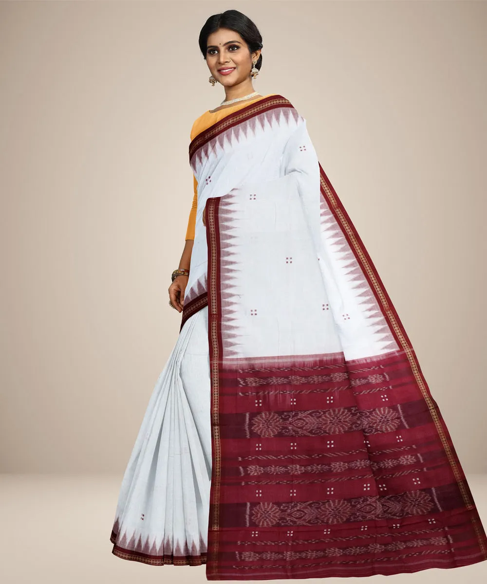 White maroon cotton handwoven nuapatna saree