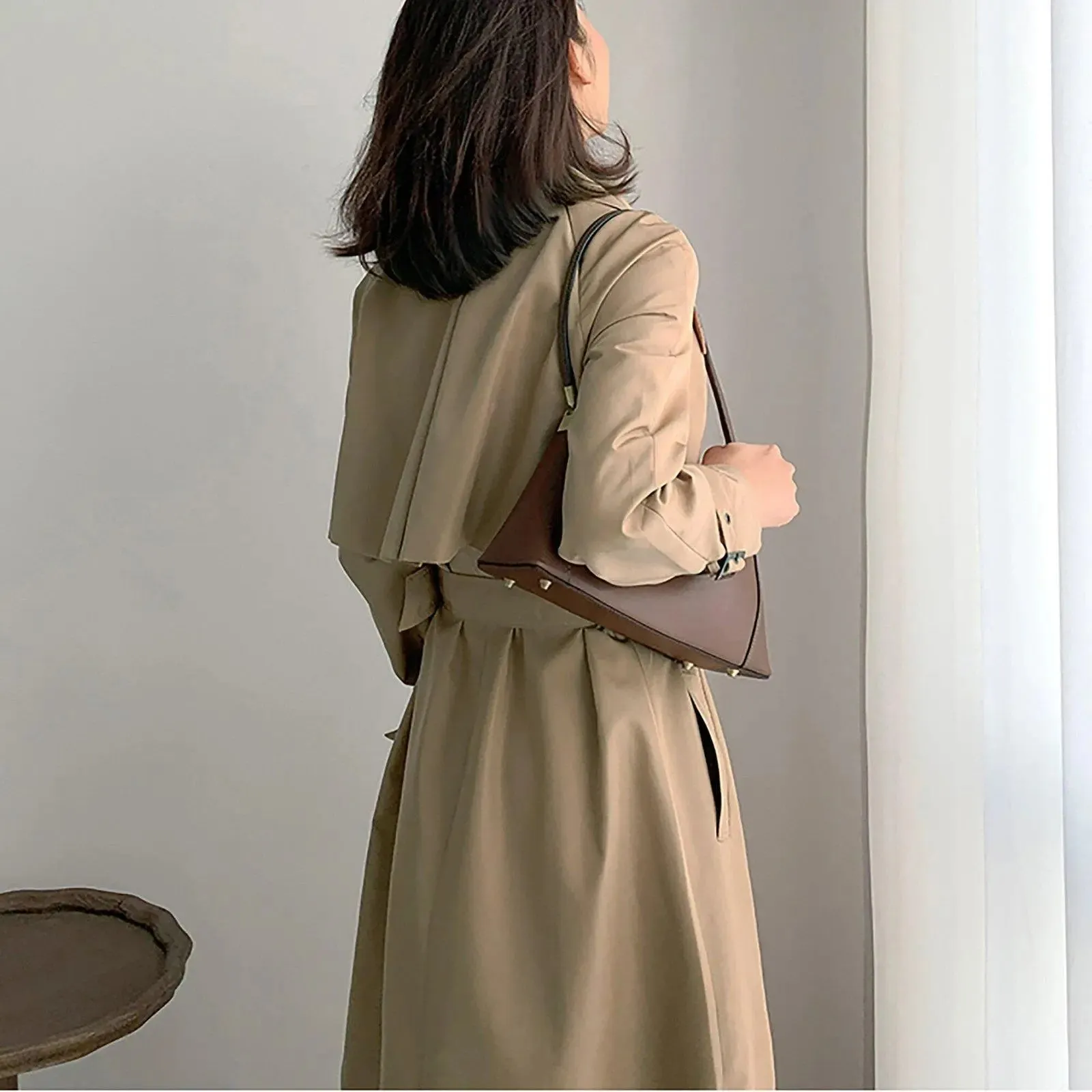 Women's khaki Cotton Blend Trench Coat,Belted Windbreaker Coat,Fall Coat Women,Beige trench coat,belt trench coat,Duster Coat,Vivian7 T103