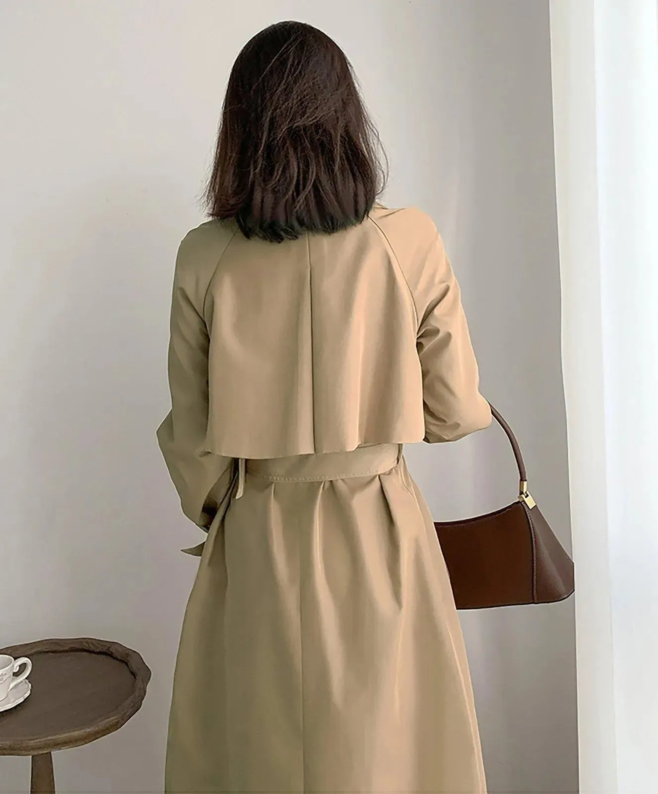 Women's khaki Cotton Blend Trench Coat,Belted Windbreaker Coat,Fall Coat Women,Beige trench coat,belt trench coat,Duster Coat,Vivian7 T103