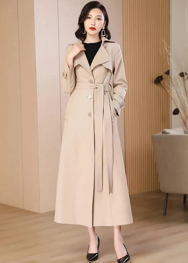 Women's Oversize Long Trench Coat,Belted Double-Breasted Coat for women,Beige Long Trench Coat,Long Rain Coat,Autumn Trench Coat,Spring Coat