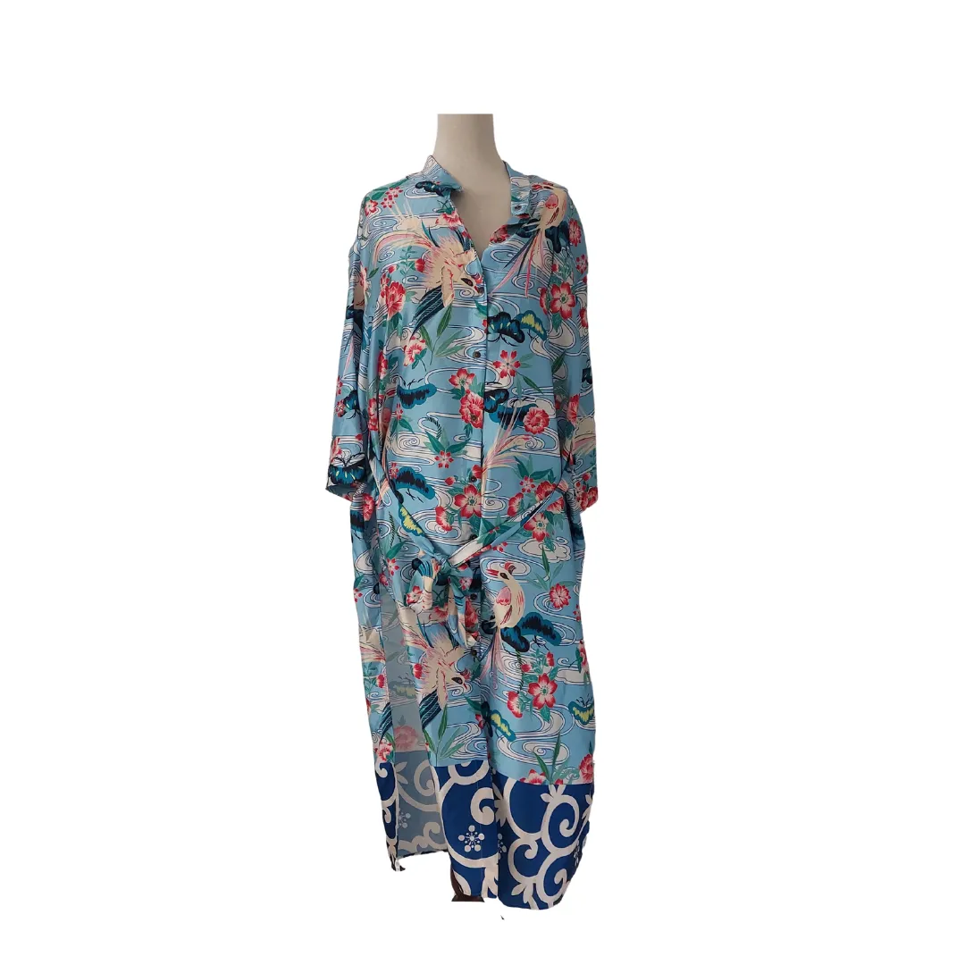 ZARA Light Blue Printed Satin Long Belted Tunic | gently used |